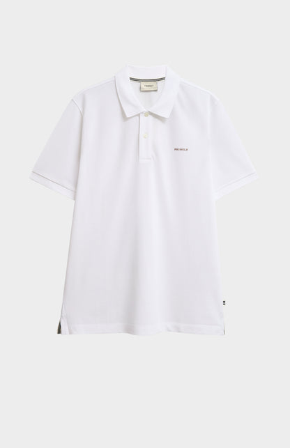 White polo shirt on a light gray background