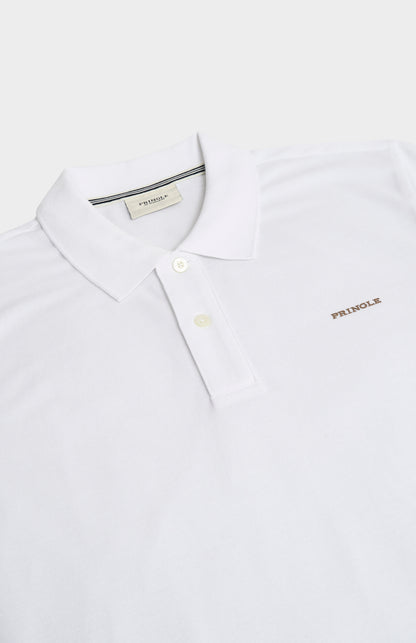 White polo shirt with 'Pringle' branding on a white background