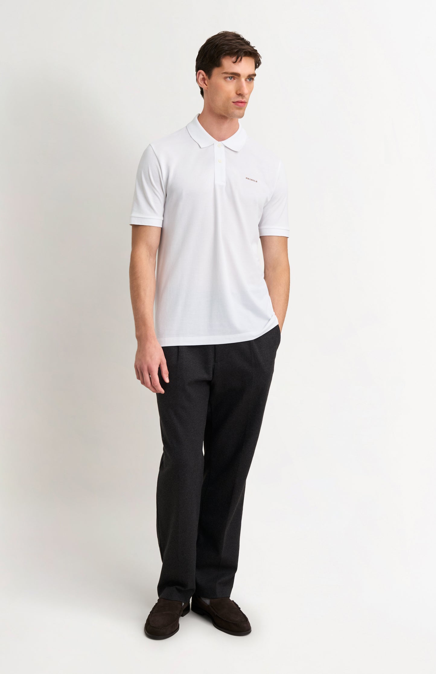 Men's Cotton Modal Pique Polo Shirt In White