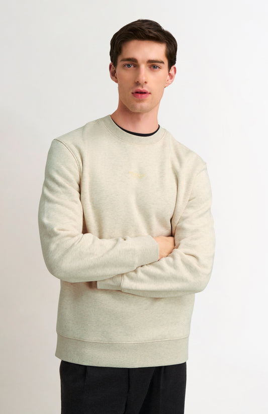 Men's Crew Neck Sweatshirt In Ecru Beige Melange