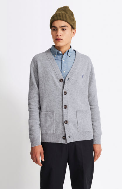 Pringle of Scotland Men's Lambswool Cardigan in Grey front Cropped View