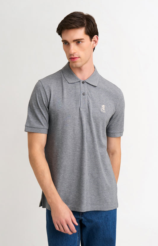 Men's Cotton Pique Polo Shirt In Grey Melange