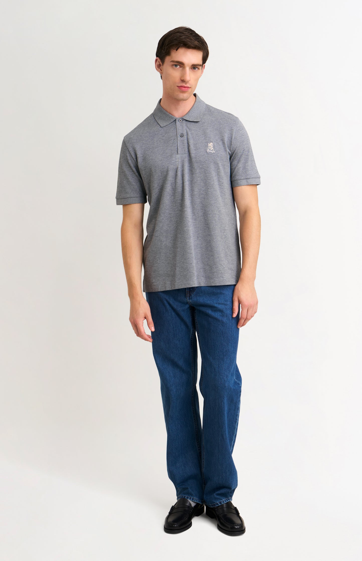 Men's Cotton Pique Polo Shirt In Grey Melange
