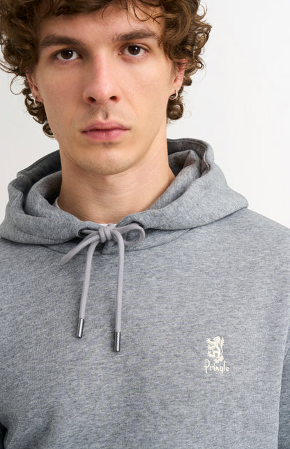 Pringle of Scotland Men's Hooded Jumper In Grey Melange neck detail