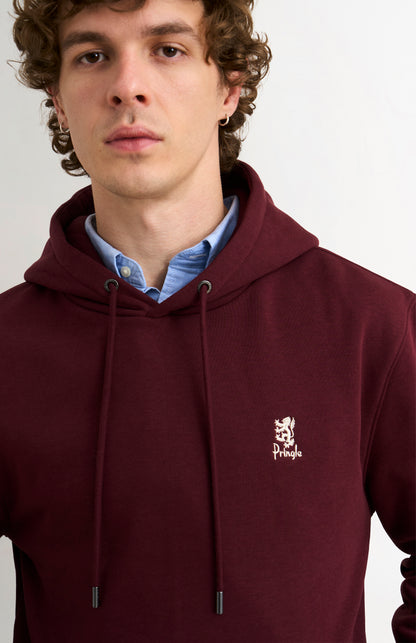 Pringle of Scotland Men's Hooded Jumper In Burgundy neck detail