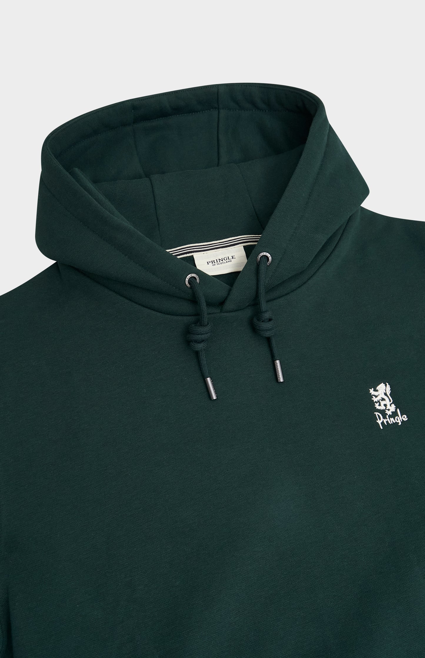 Pringle of Scotland Men's Hooded Jumper In Pine Green neck detail