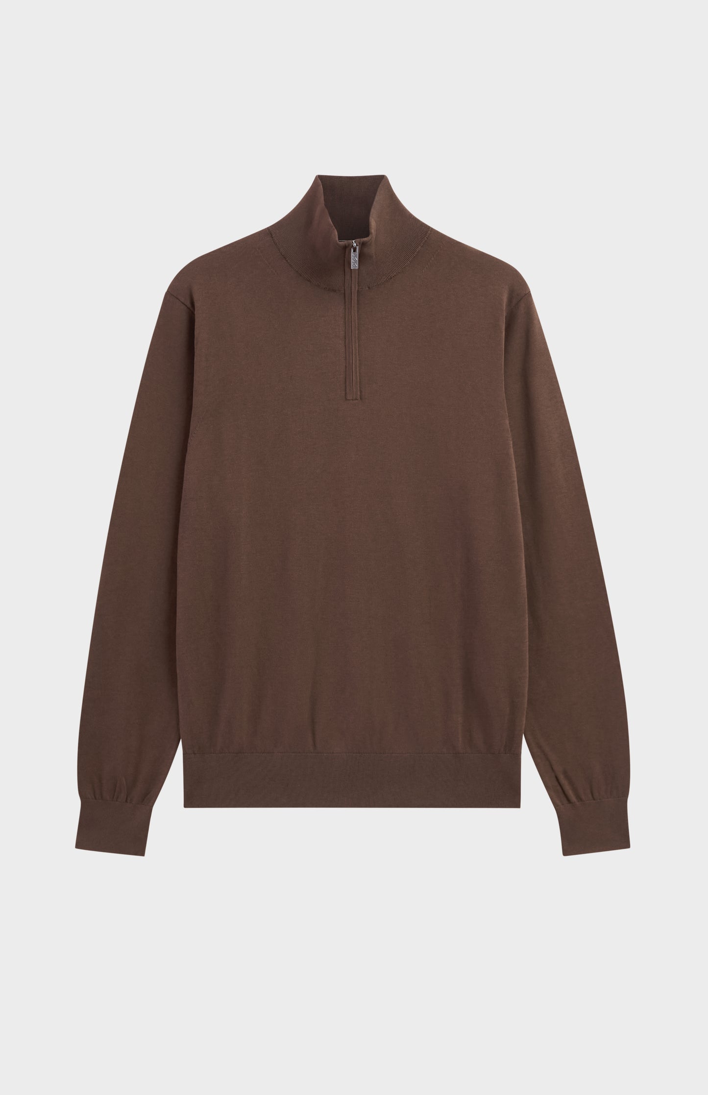 Men's Silk And Cotton Quarter Zip Jumper In Chocolate Brown