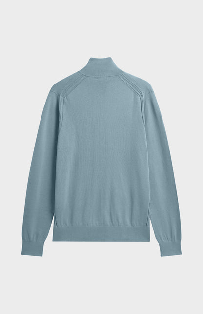Men's Silk And Cotton Quarter Zip Jumper In Light Blue