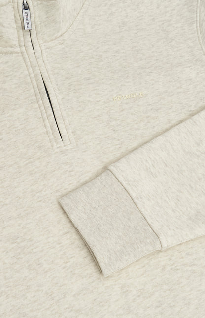 Pringle Men's Qtr Zip Track Jumper In Ecru Beige Melange zip detail