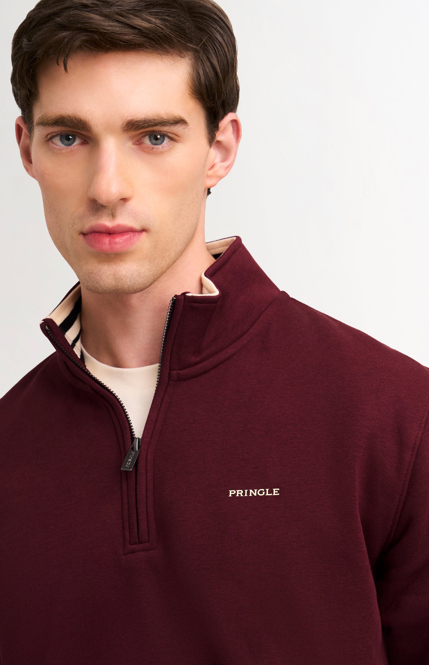 Mens Quarter Zip Track Jumper In Burgundy