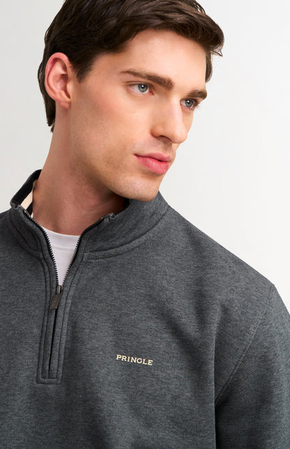Men's Qtr Zip Track Jumper In Charcoal Melange