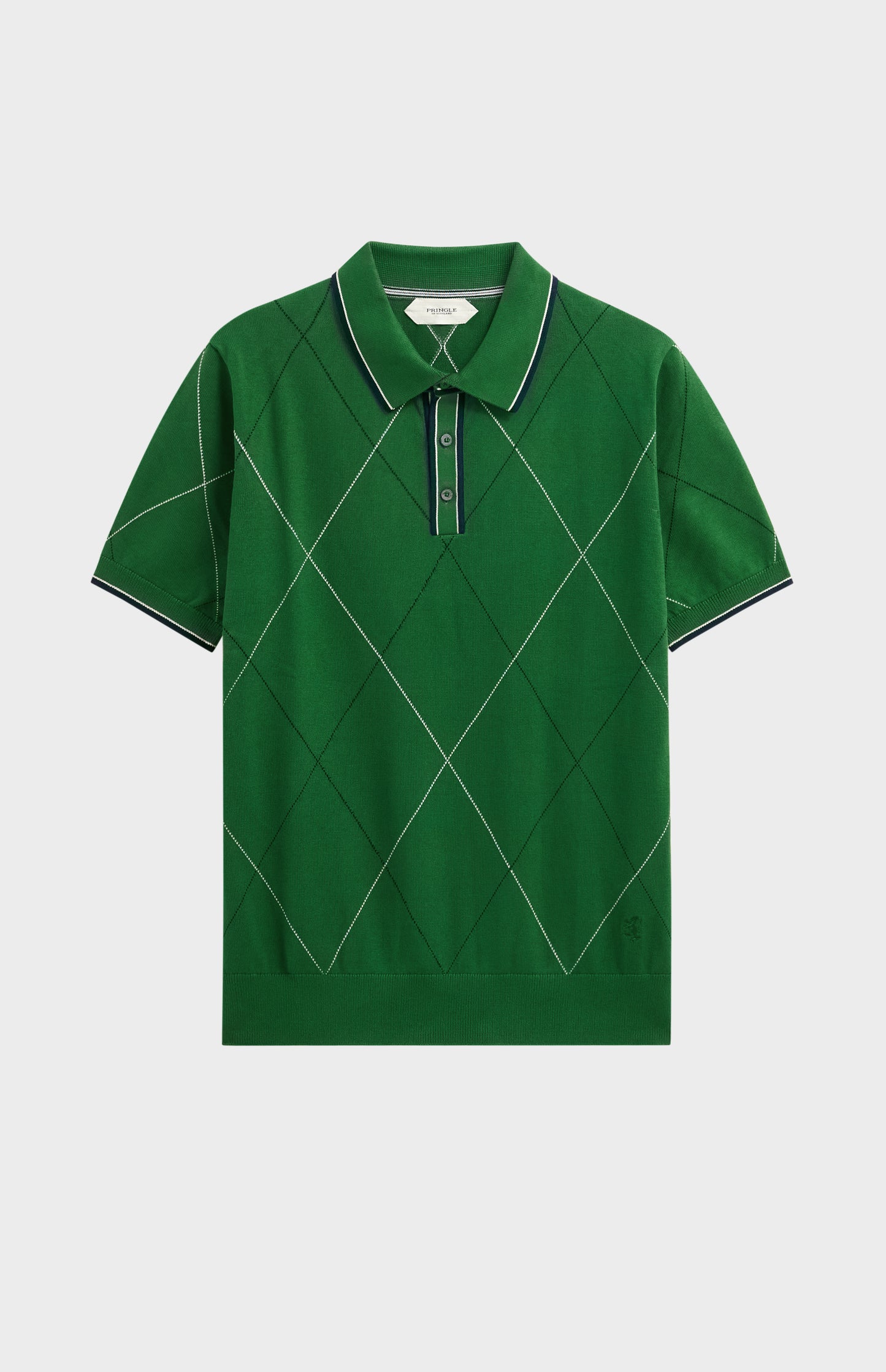 Men's Cotton And Silk Raker Stitch Polo Shirt In Green & Ecru