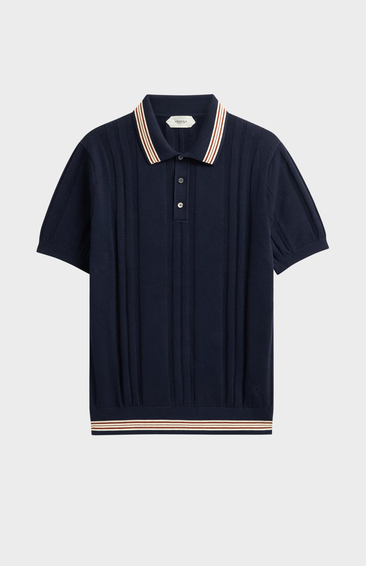 Men's Cotton And Silk Textured House Stripe Buttoned Polo Shirt In Navy