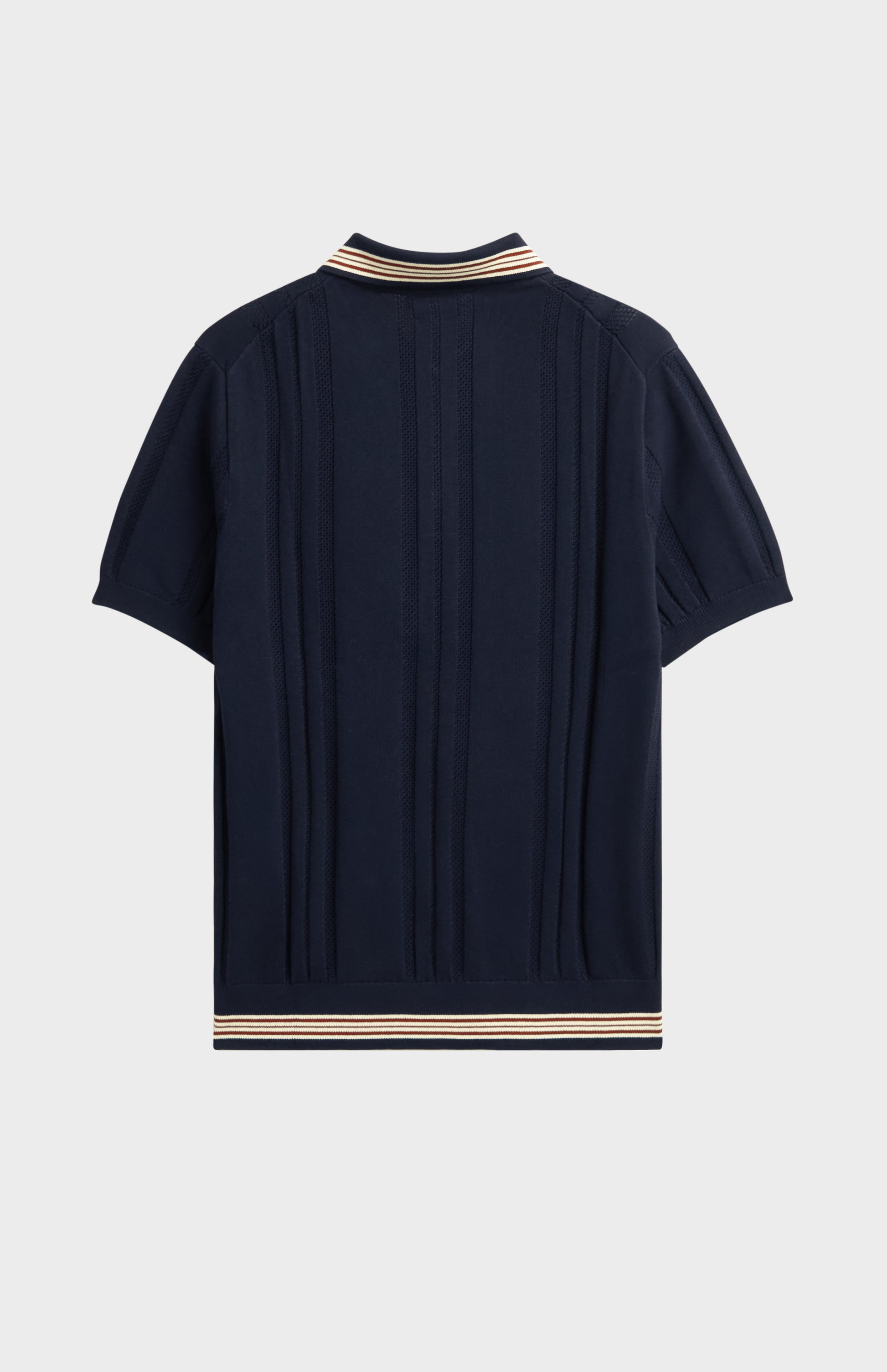 Men's Cotton And Silk Textured House Stripe Buttoned Polo Shirt In Navy