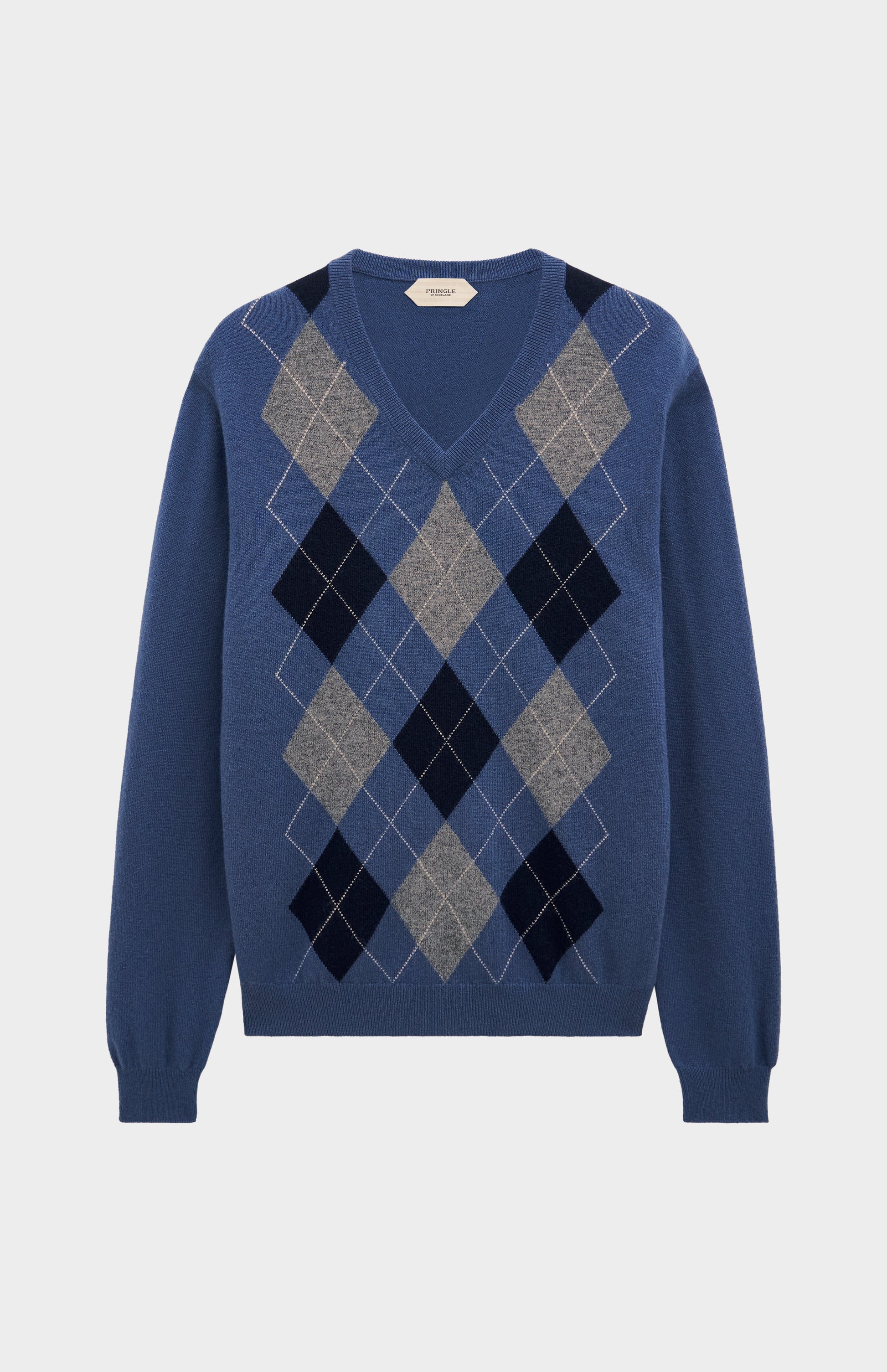 Pringle Men’s Argyle Cashmere V-Neck Jumper In Blue, Navy & Grey