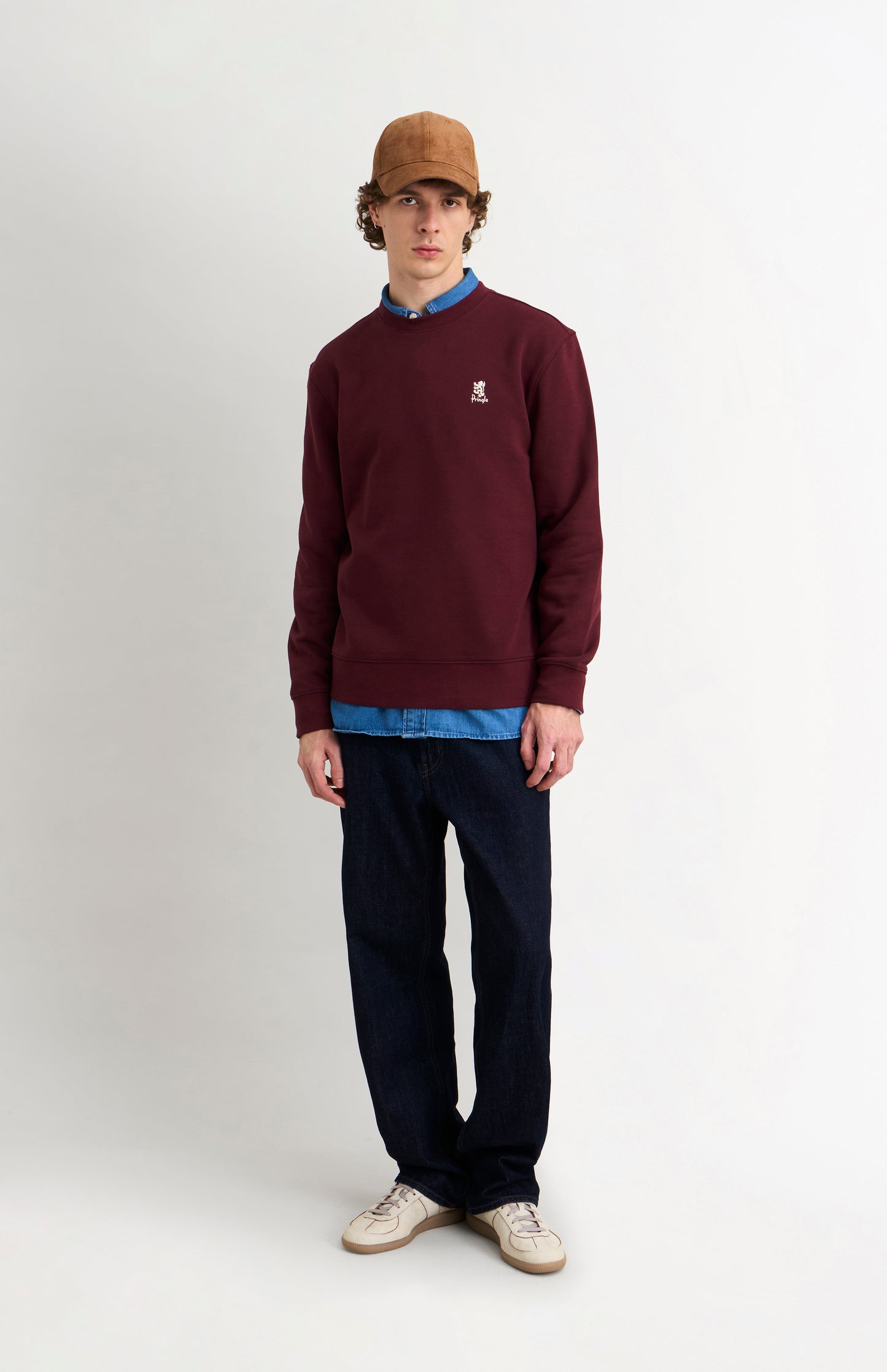 Pringle of Scotland Men's Crew Neck Sweatshirt In Burgundy on model