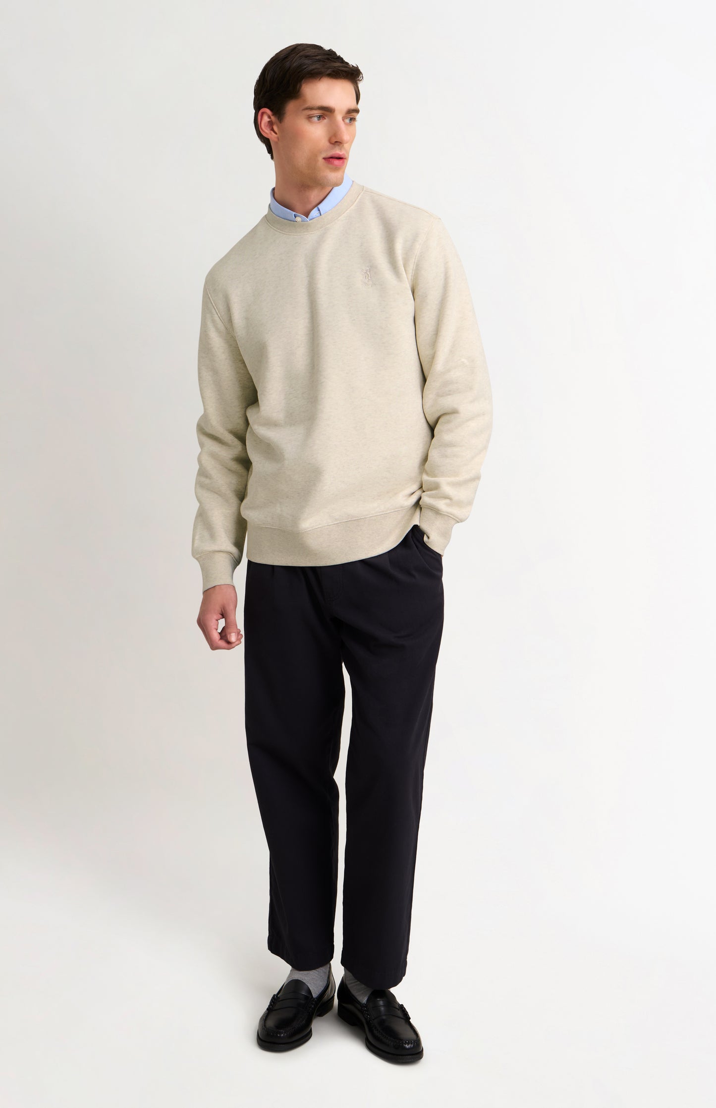 Men's Crew Neck Sweatshirt In Ecru Beige Melange