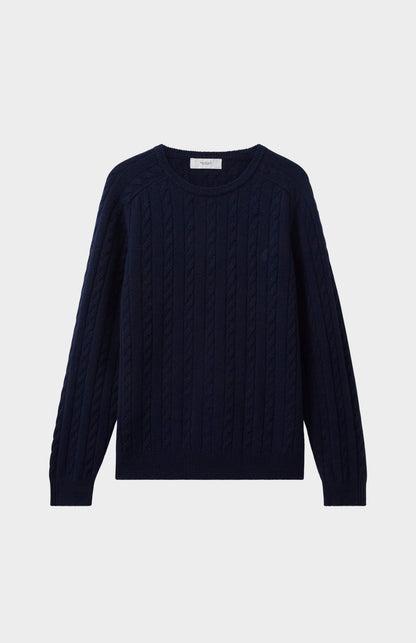 Pringle Men's Round Neck Cable Knit Lambswool Jumper in Midnight