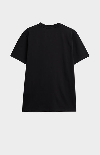 Black t-shirt on a light gray background