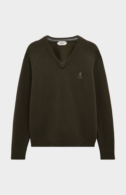 Pringle of Scotland Men’s Lambswool V Neck Jumper In Dark Olive