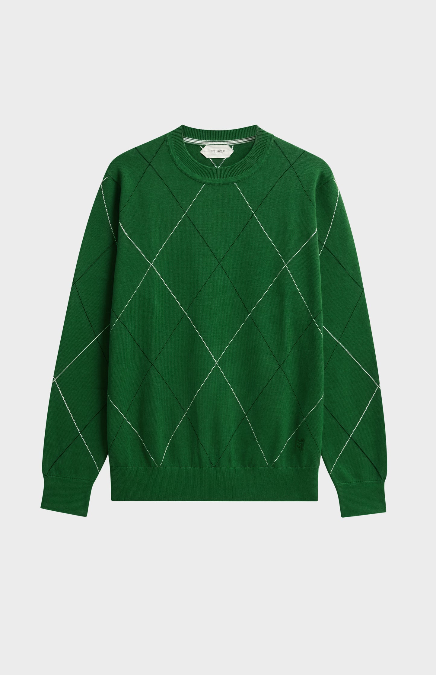 Men's Cotton And Silk Raker Stitch Crew Neck Jumper In Green & Ecru