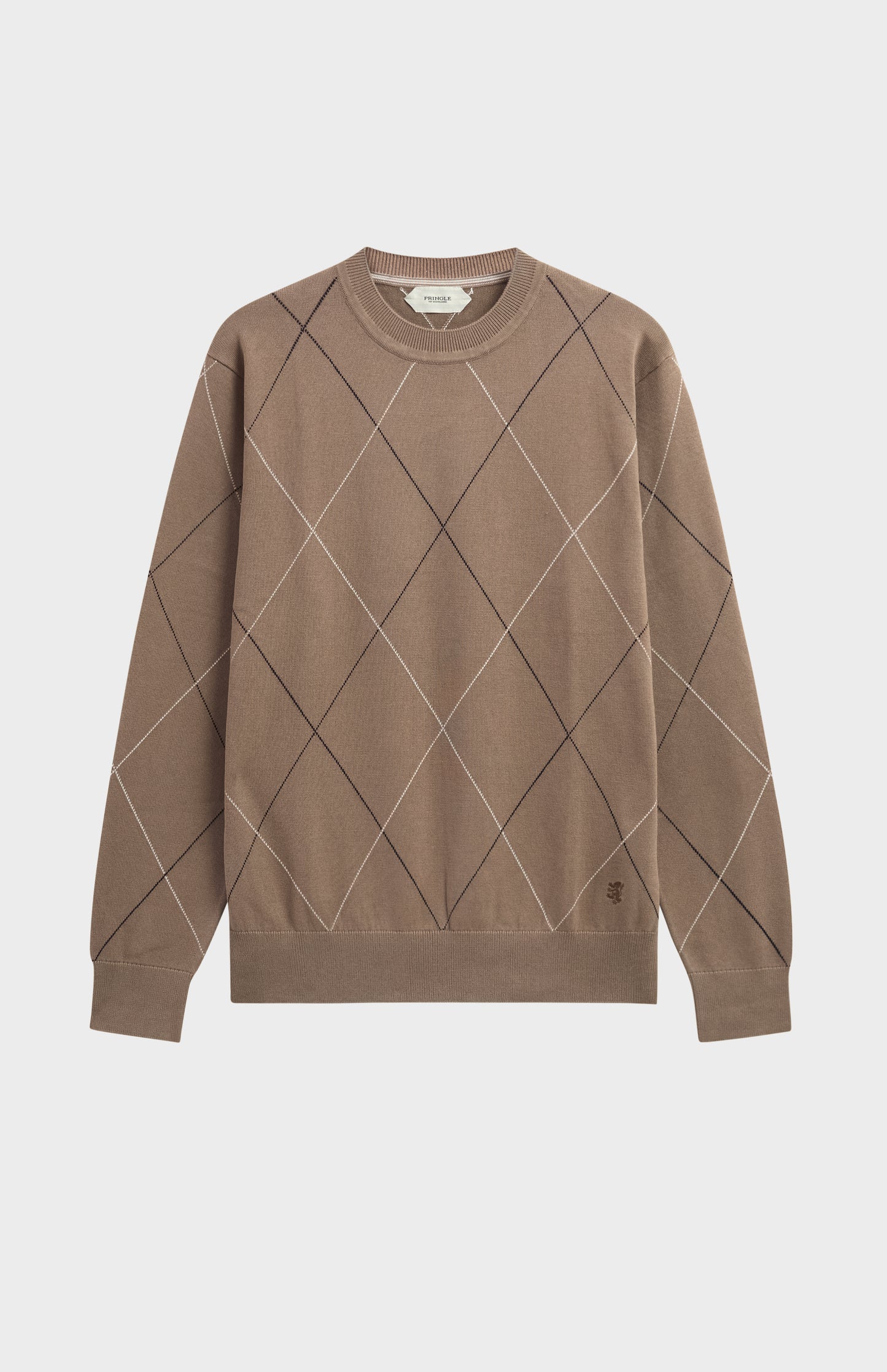 Men's Cotton And Silk Raker Stitch Crew Neck Jumper In Mushroom & Ecru