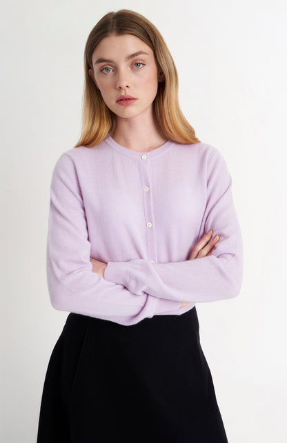 Pringle of Scotland Women's Cashmere Cardigan In Lilac on model