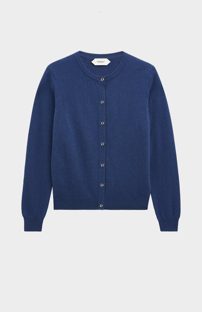 Women's  Classic Crew Neck Cashmere Cardigan In Blue