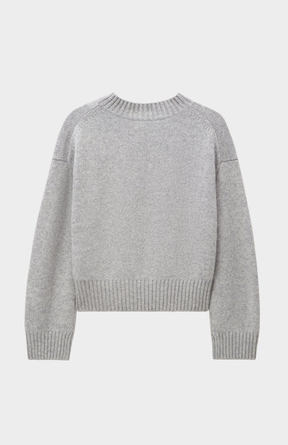 Womens V Neck Chunky Cashmere Jumper In Silver Melange