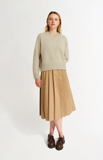 Womens V Neck Chunky Cashmere Jumper In Oatmeal