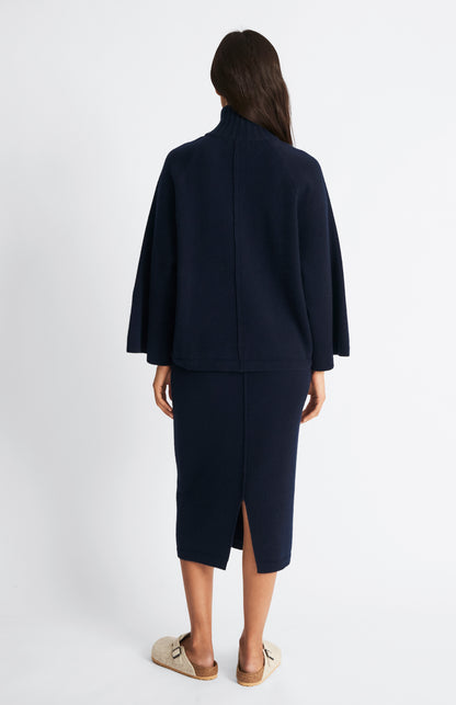 Pringle of Scotland Cashmere Blend Pencil Skirt in Indigo rear view