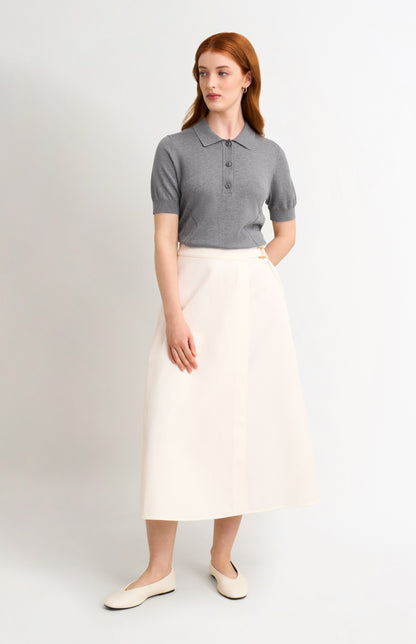 Women's Superfine Silk Blend Pointelle Polo Shirt In Grey Melange