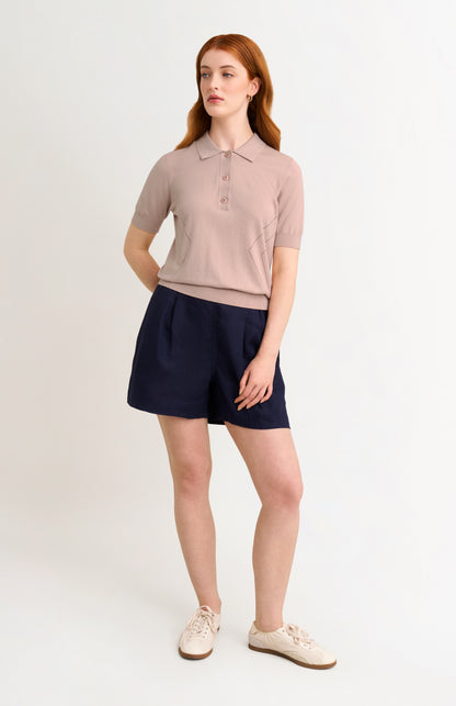 Women's Superfine Silk Blend Pointelle Polo Shirt In Light Pink