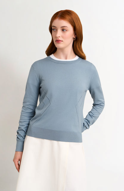 Women's Superfine Silk Blend Pointelle Crew Neck Jumper In Light Blue