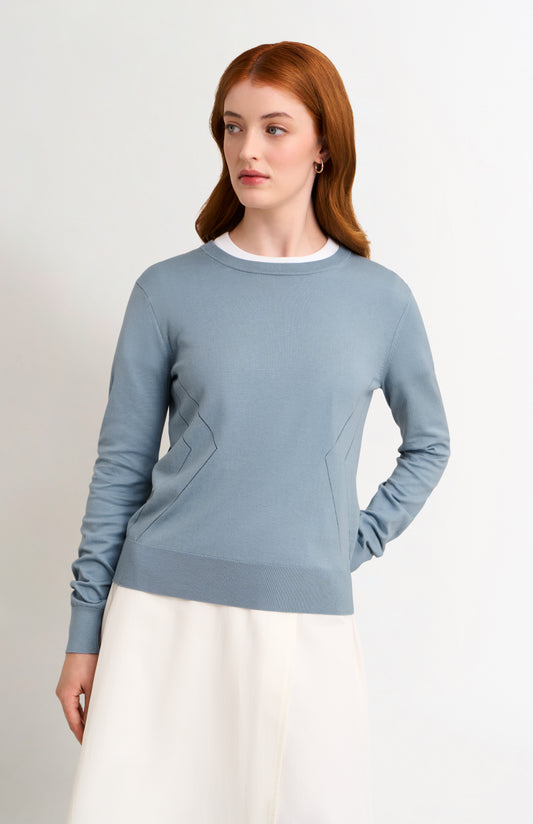 Women's Superfine Silk Blend Pointelle Crew Neck Jumper In Light Blue