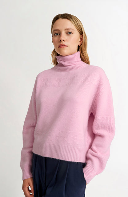 Pringle of Scotland Women's Roll Neck Cashmere Jumper In Pink on model