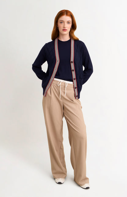 Women's Silk Blend Textured Argyle Cardigan In Navy