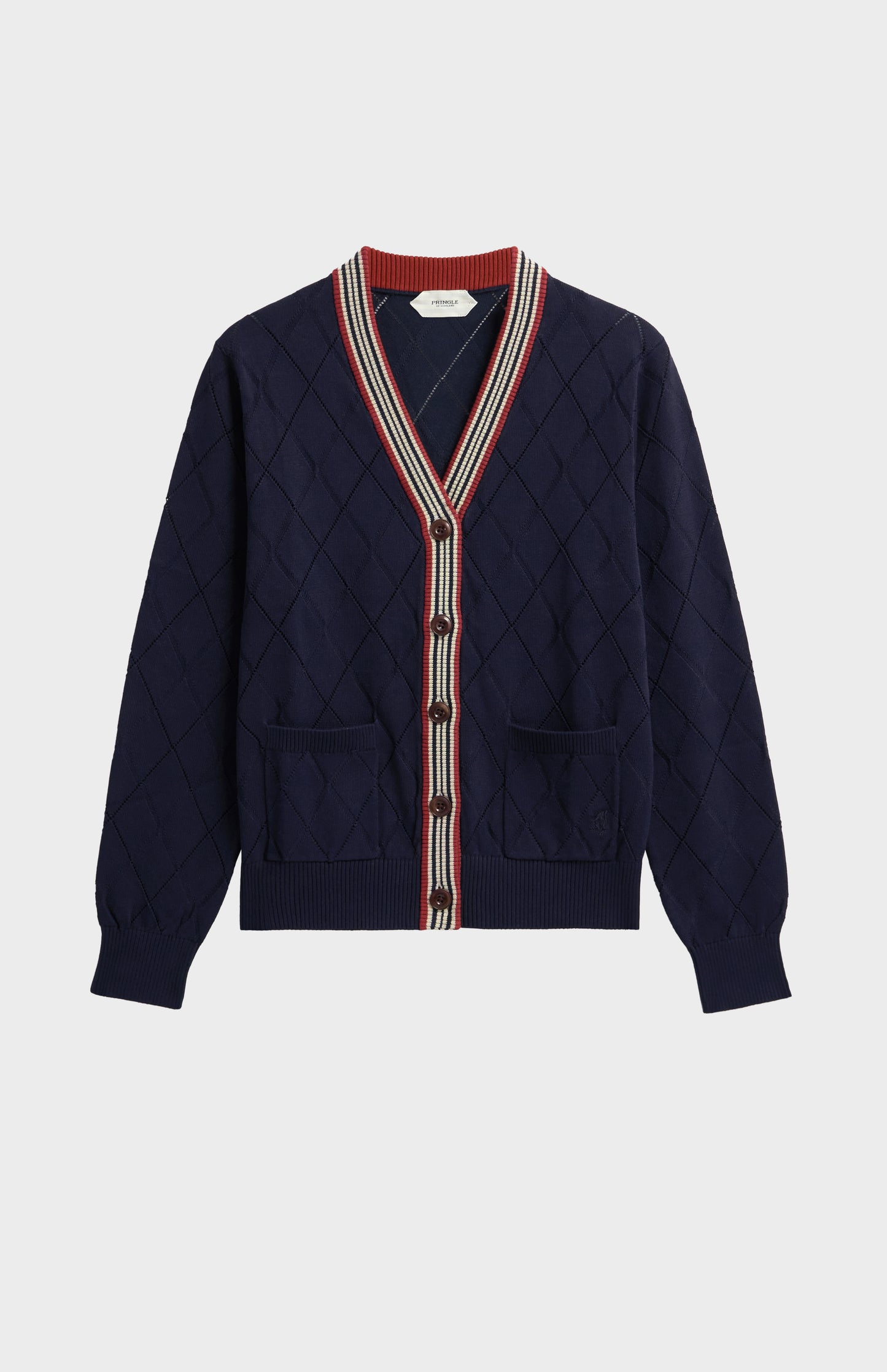 Women's Silk Blend Textured Argyle Cardigan In Navy