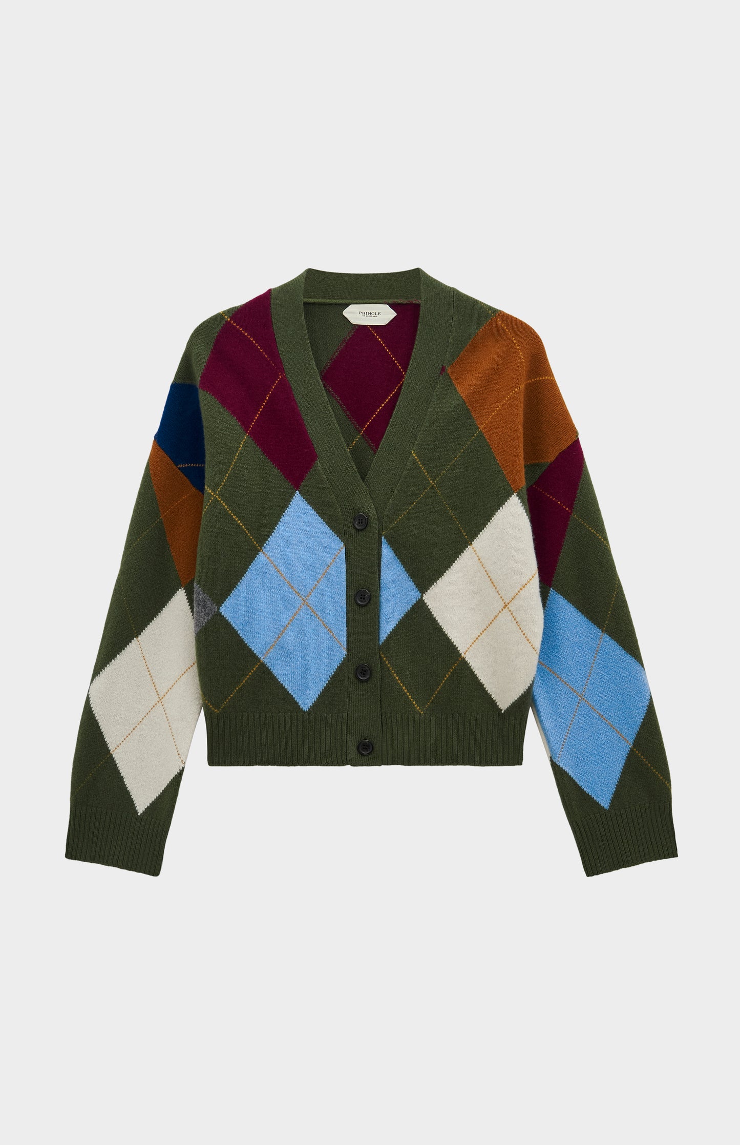 Pringle Women's Supersoft Argyle Cardigan in Olive Green / Multi
