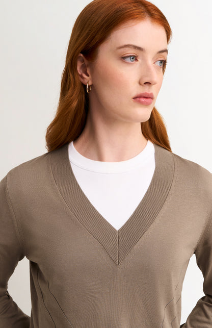Women's Superfine Silk Blend Pointelle V Neck Jumper In Mushroom