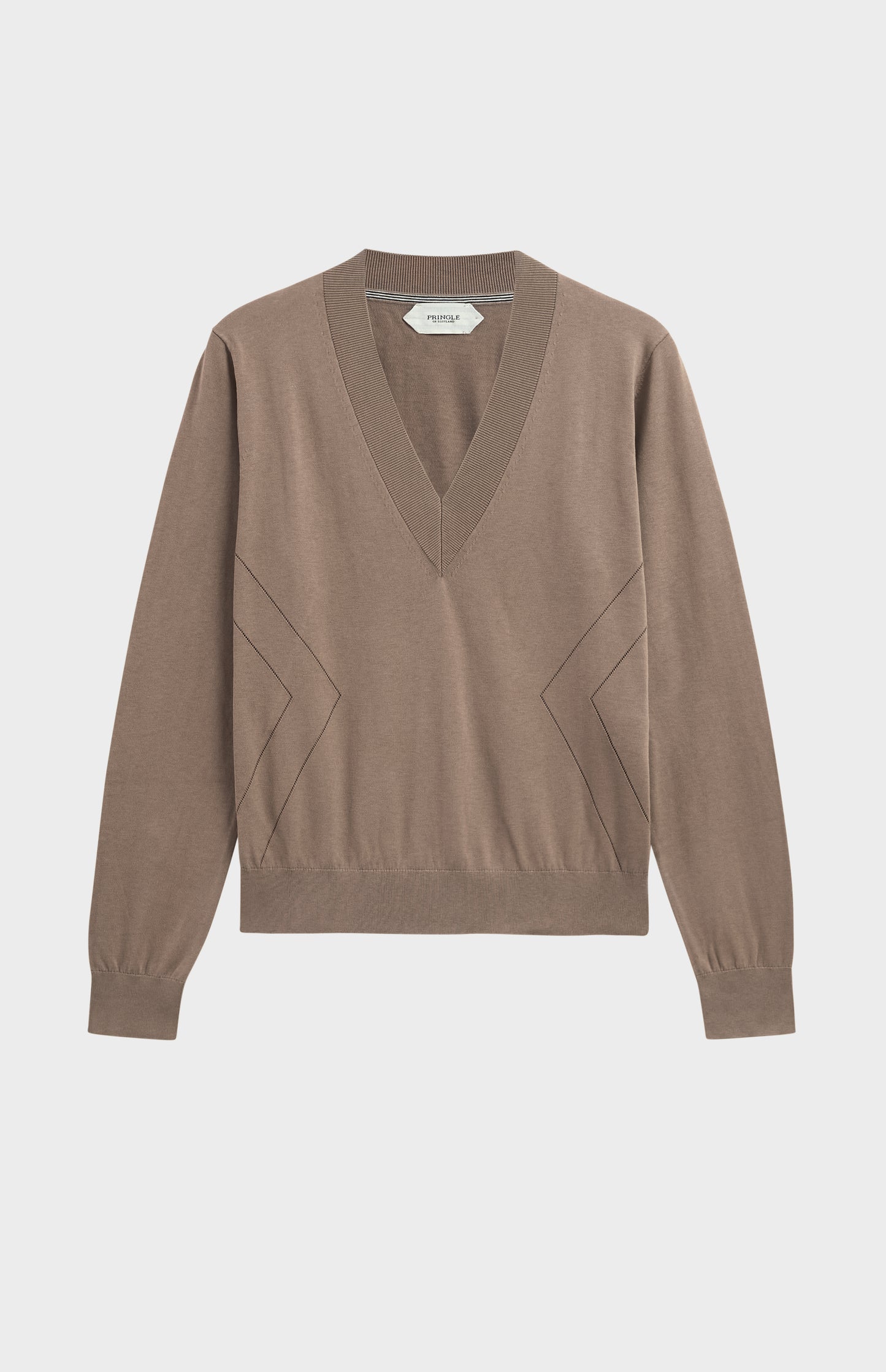 Women's Superfine Silk Blend Pointelle V Neck Jumper In Mushroom