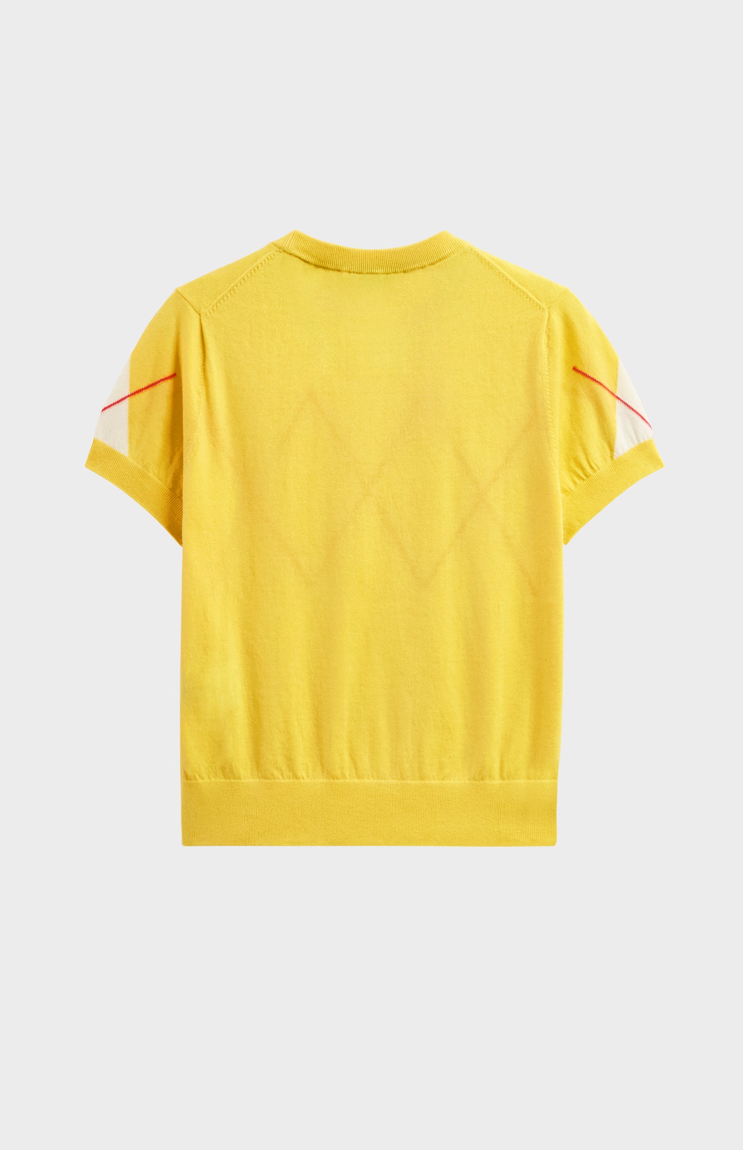 Women's Cashmere And Cotton Crew Neck Argyle T-shirt In Yellow, White & Red