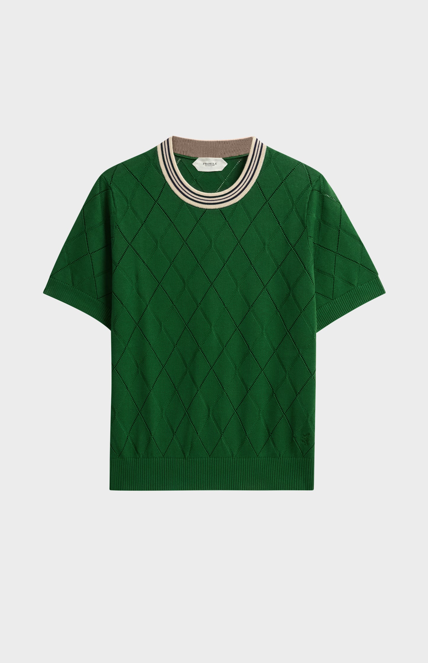 Women's Silk Blend Textured Argyle Crew Neck T-shirt In Green