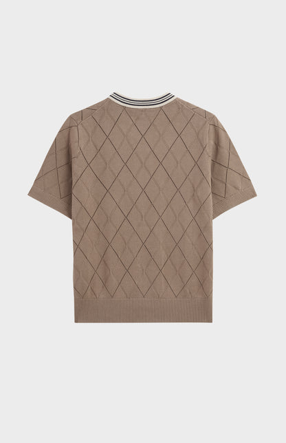 Women's Silk Blend Textured Argyle Crew Neck T-shirt In Mushroom