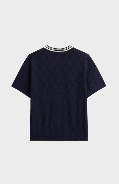 Women's Silk Blend Textured Argyle Crew Neck T-shirt In Navy
