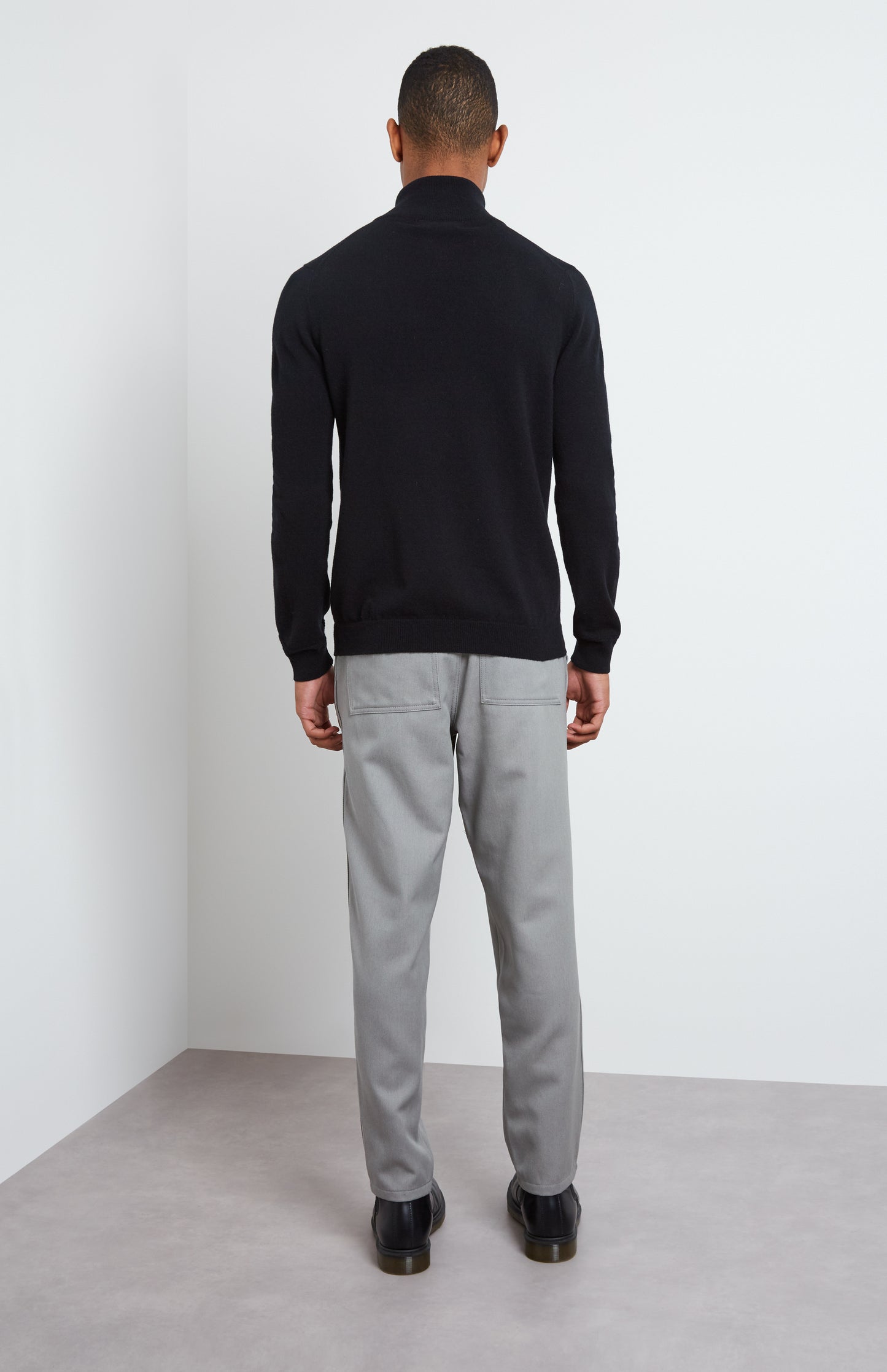 Men's Black Cashmere Zip Neck Jumper Back View - Pringle of Scotland