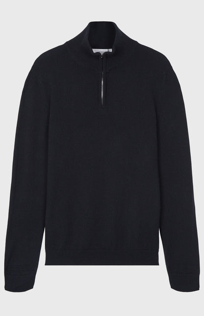 Men's Black Cashmere Zip Neck Jumper Flat Shot - Pringle of Scotland