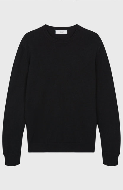 Men's Scottish Cashmere Round Neck Jumper In Black flat shot - Pringle of Scotland