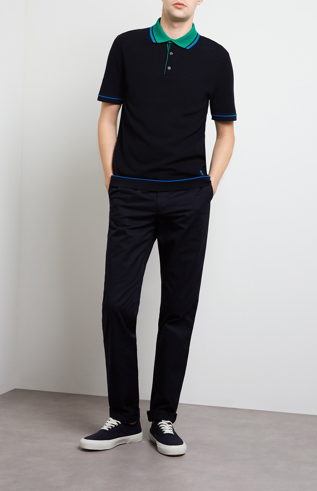 Contrast Tipped Polo Shirt In Ink/Grass