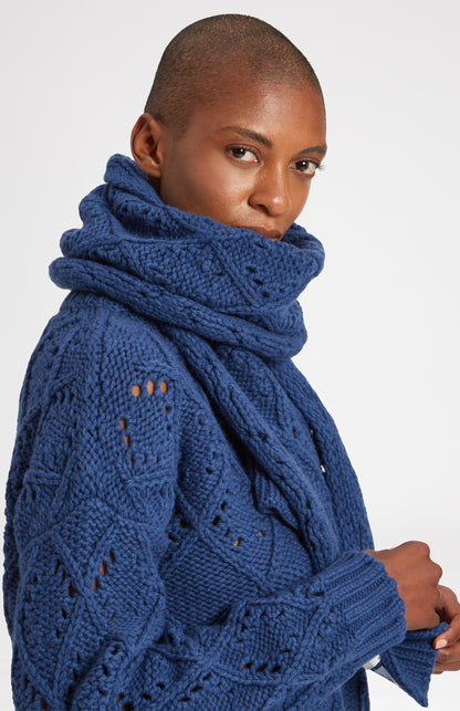 Allover Diamond Wool Scarf in Storm Blue Melange - Pringle of Scotland